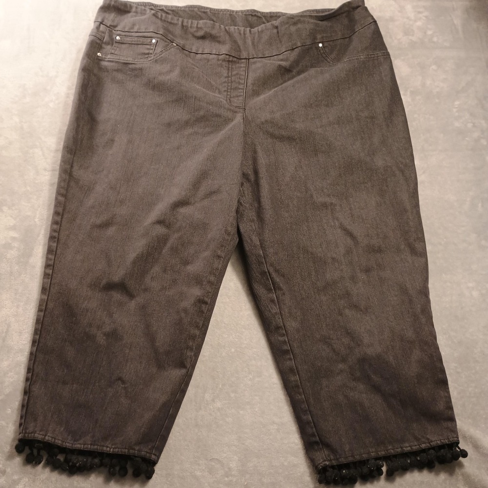 Ruby Rd. Capri Jeans Womens 22W Gray High Rise Pull On Fringe Hem Stretch Plus
